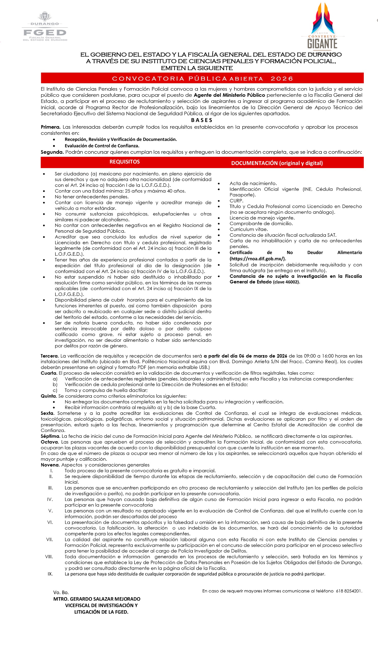  Convocatoria Abierta 2026 |  Agente del Ministerio Público  FGED 