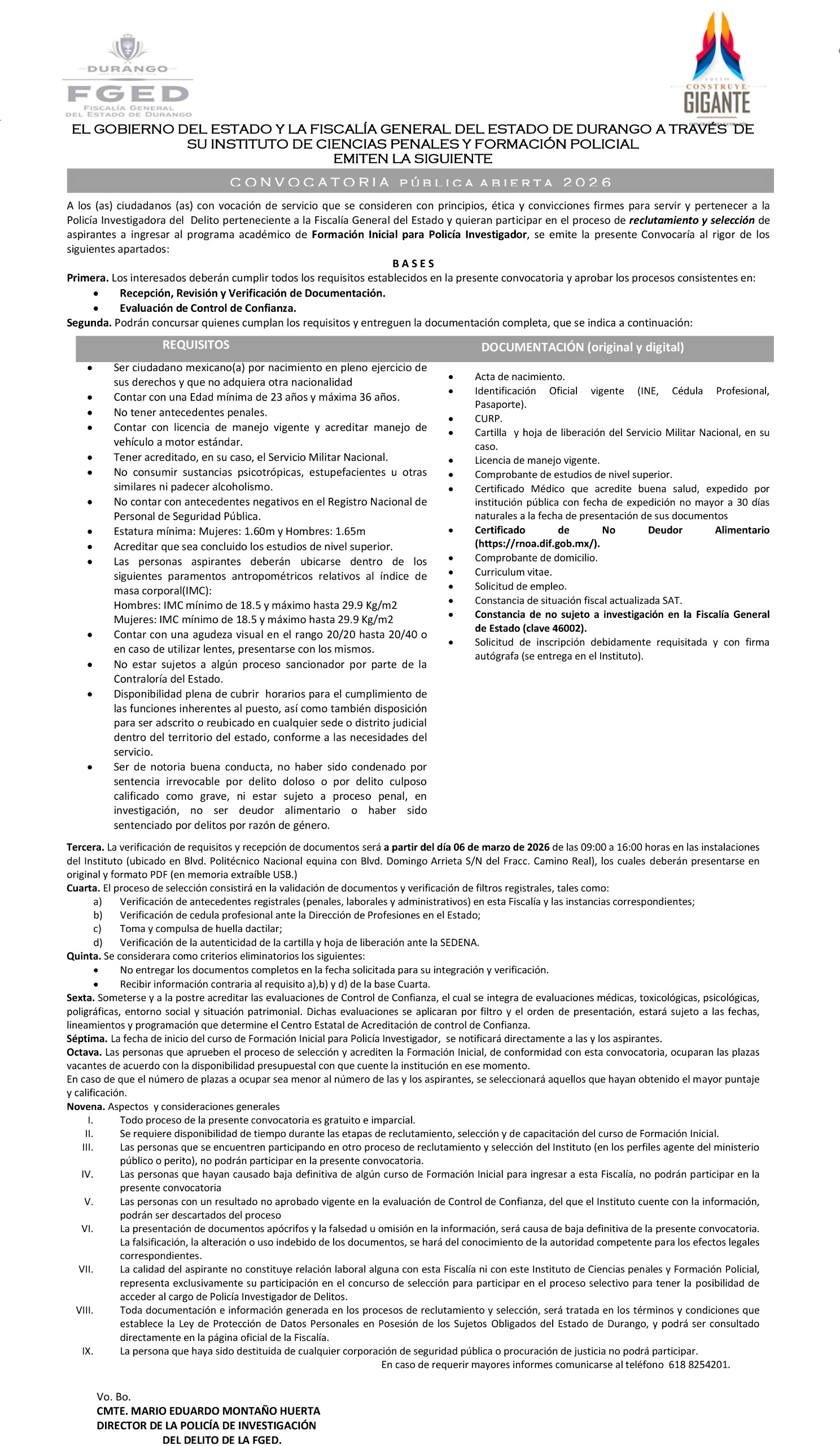 Convocatoria Abierta 2026 | Policía Investigador FGED