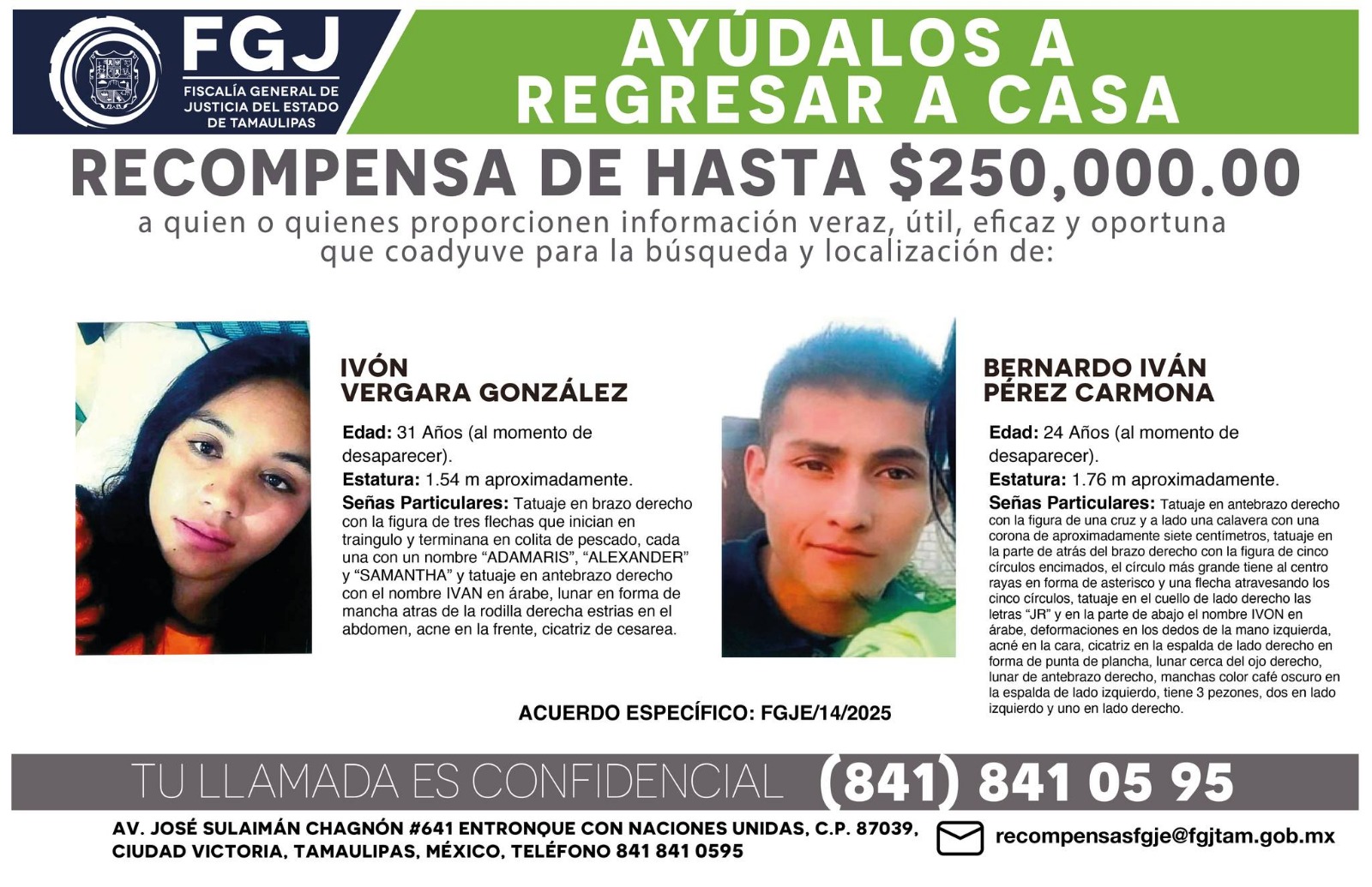 ¿Has visto a: IVÓN VERGARA GONZÁLEZ Y BERNARDO IVÁN PÉREZ CARMONA?