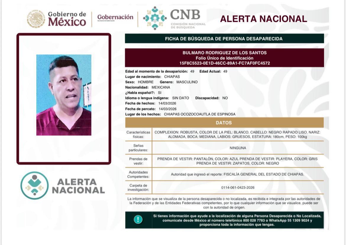🚨 ¿HAS VISTO A BULMARO RODRÍGUEZ DE LOS SANTOS? 🚨