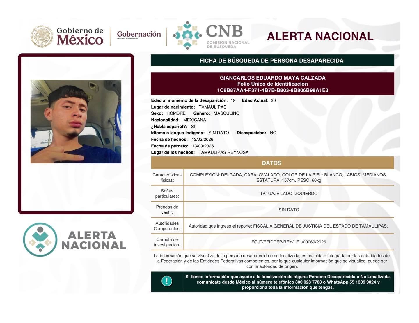 🚨 ¿HAS VISTO A GIANCARLOS EDUARDO MAYA CALZADA? 🚨