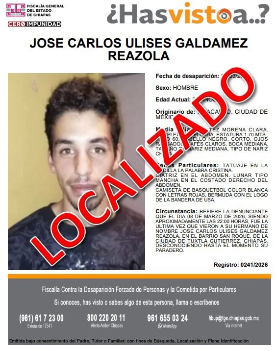Localizado: JOSÉ CARLOS ULISES  GALDÁMEZ REAZOLA