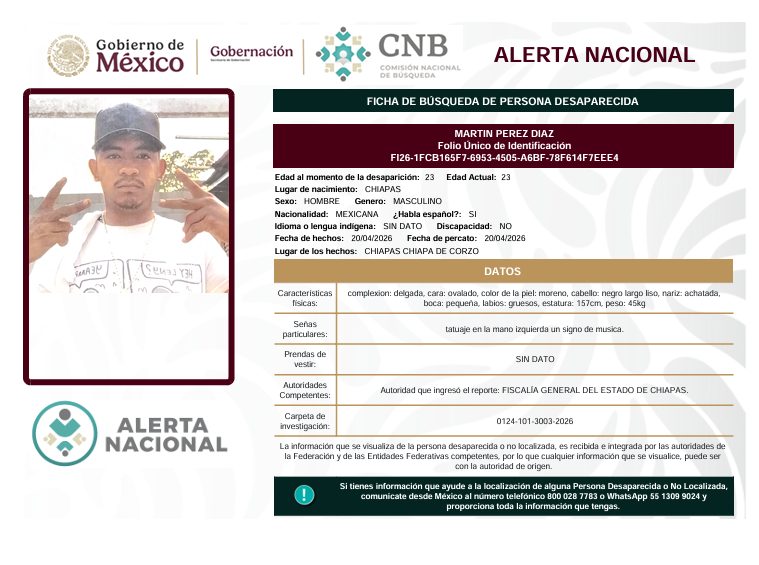 Se activa la Alerta Nacional de Búsqueda                     🚨 ¿HAS VISTO A? 🚨