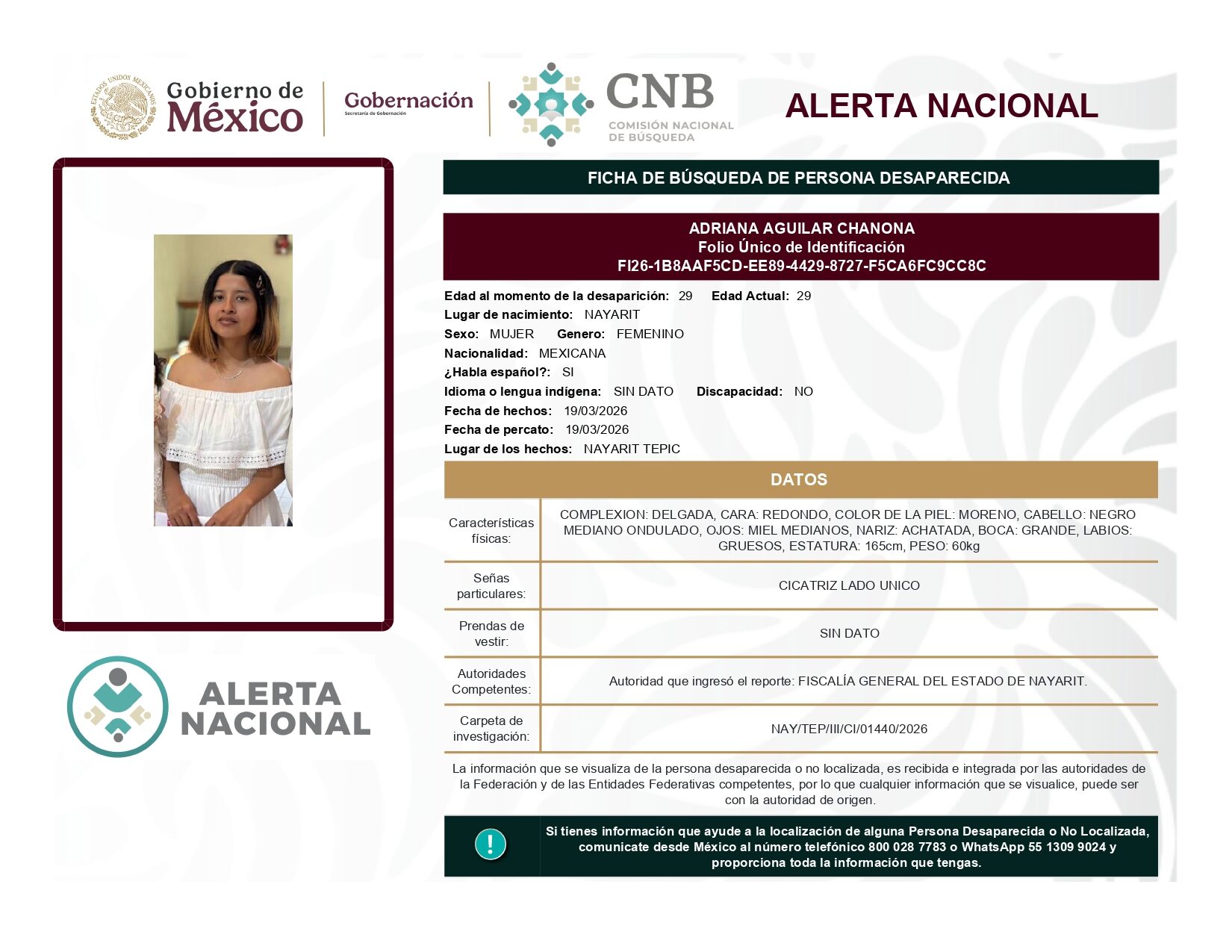 Se activa la Alerta Nacional de Búsqueda 🚨 ¿HAS VISTO A? 🚨￼