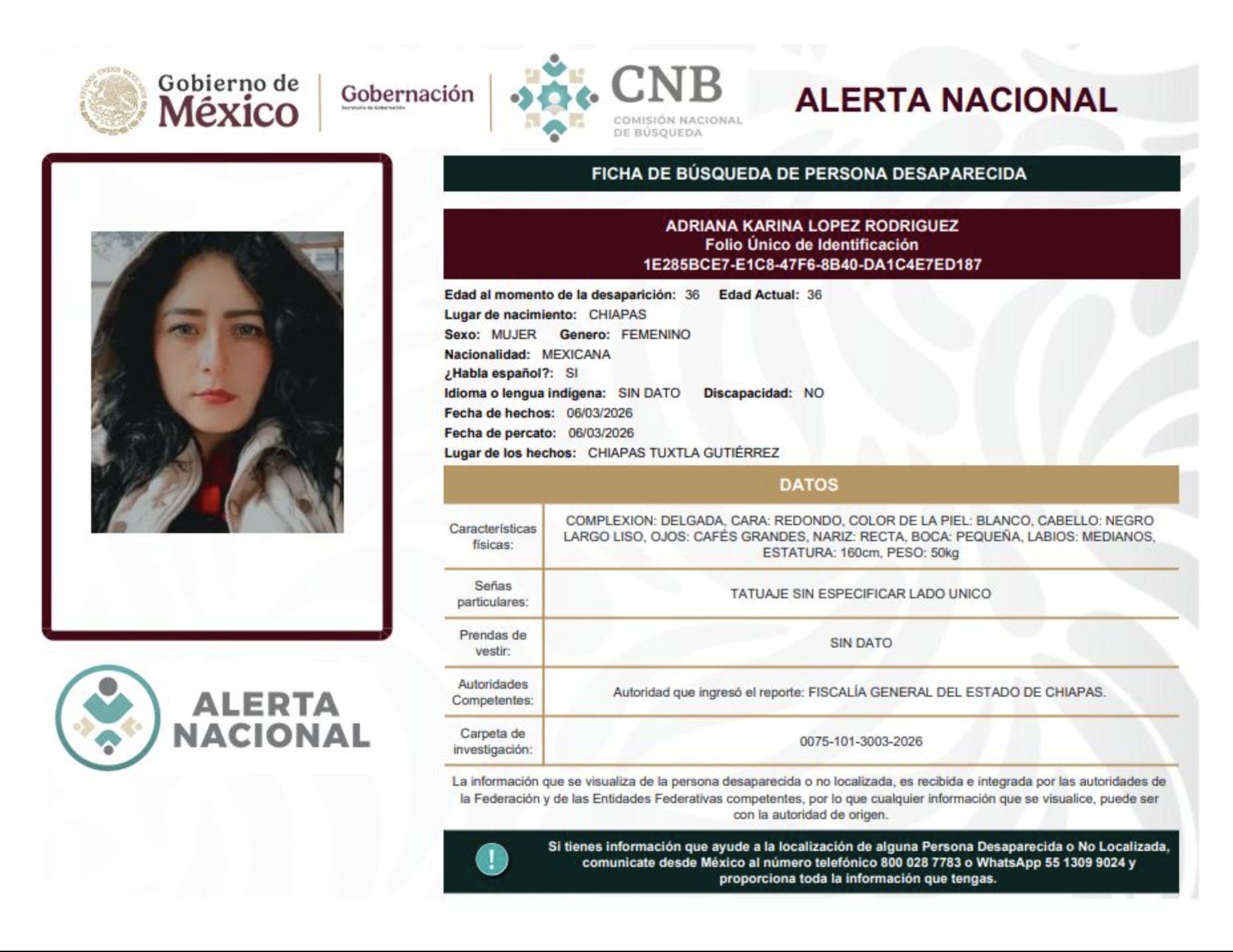 Se activa la Alerta Nacional de Búsqueda 🚨 ¿HAS VISTO A? 🚨