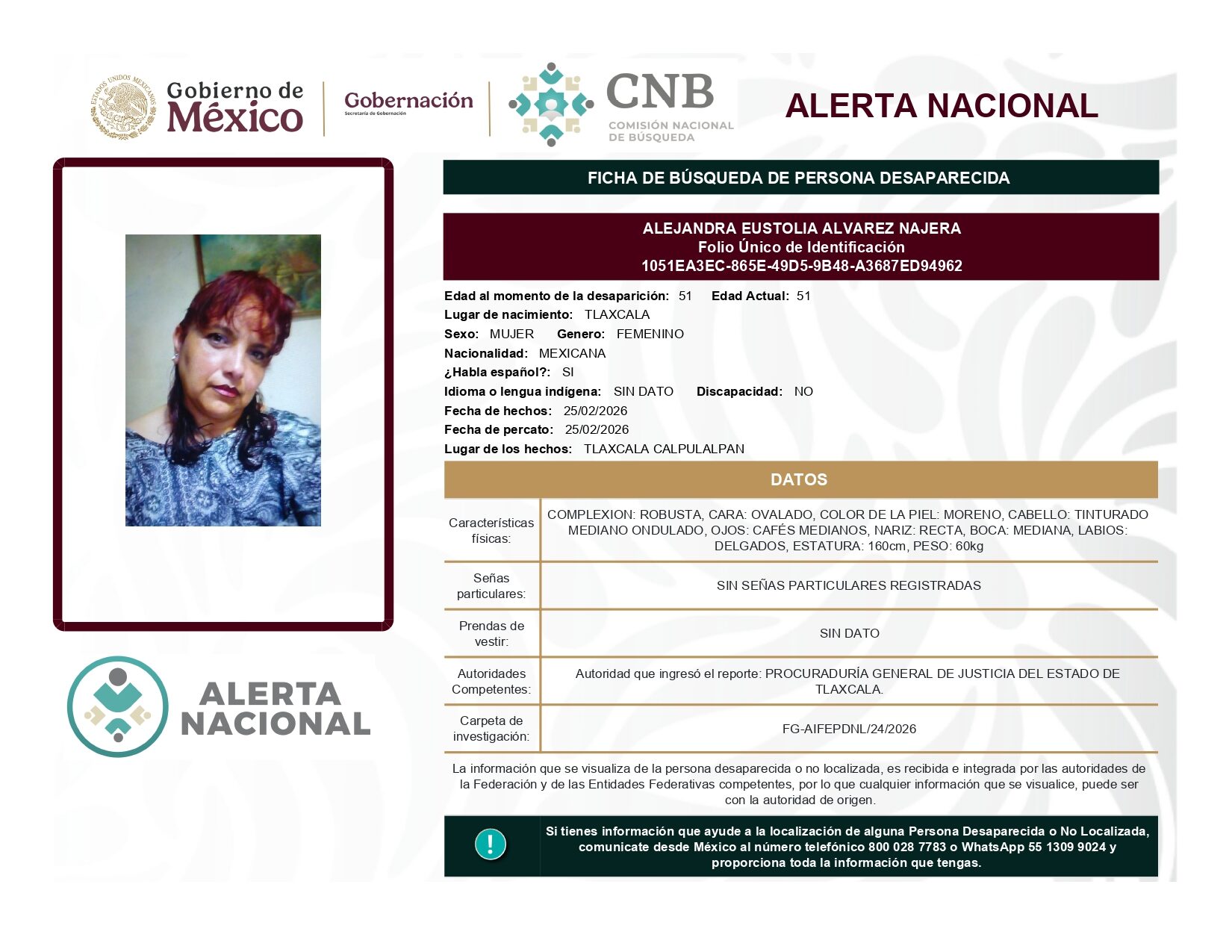 Se activa la Alerta Nacional de Búsqueda 🚨 ¿HAS VISTO A? 🚨