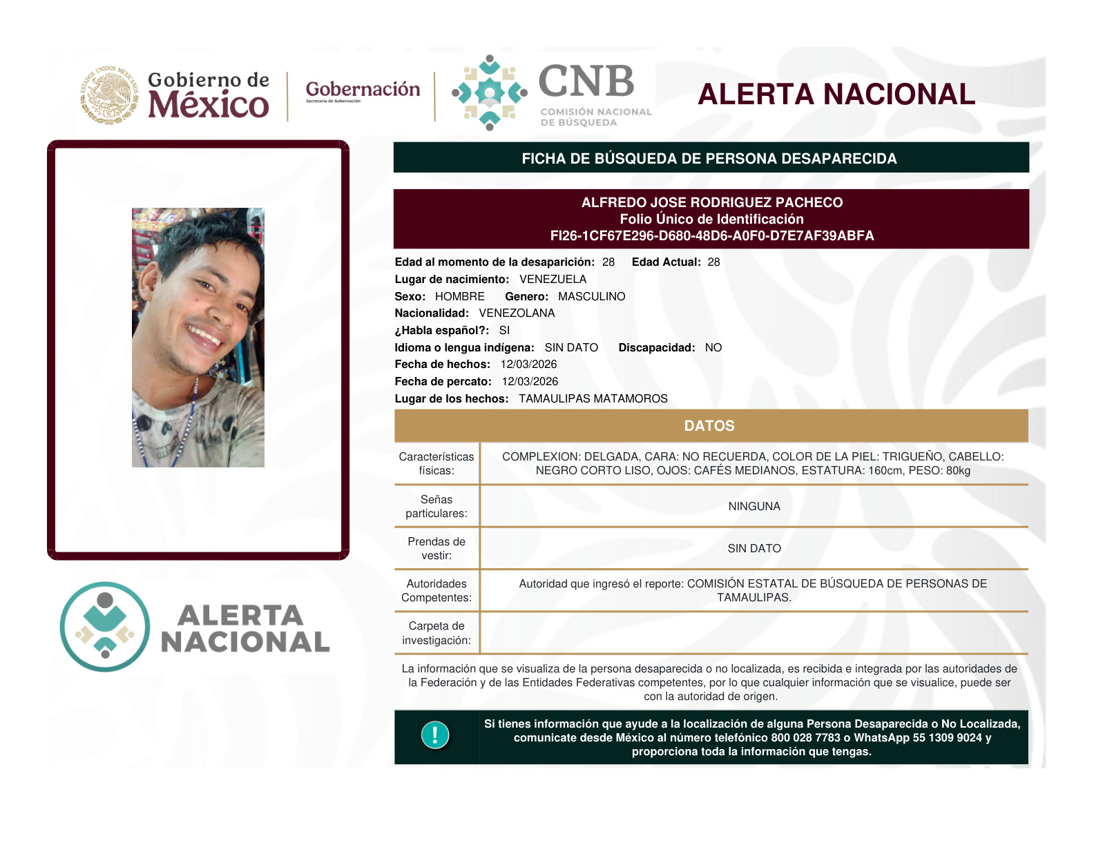   Se activa la Alerta Nacional de Búsqueda 🚨 ¿HAS VISTO A? 🚨