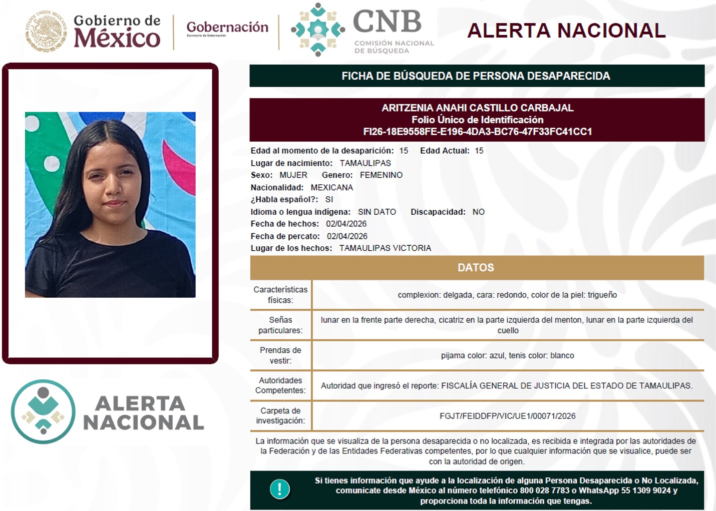 Se activa la Alerta Nacional de Búsqueda           🚨 ¿HAS VISTO A? 🚨