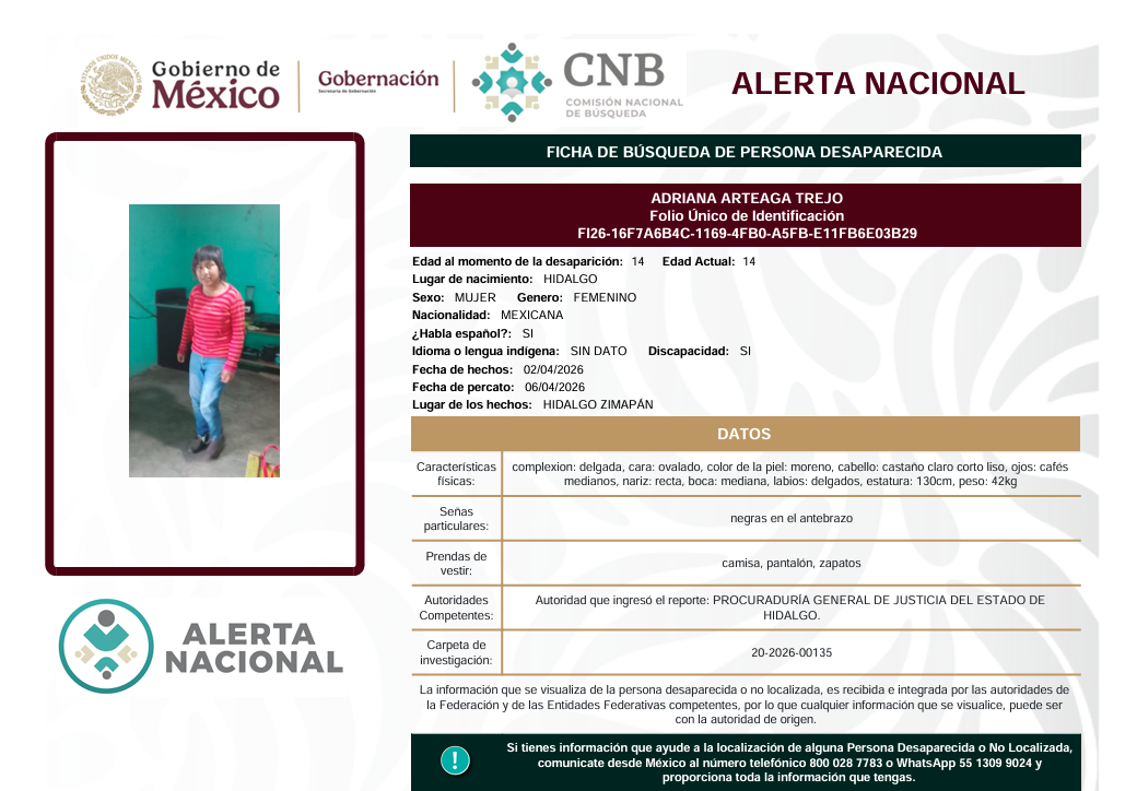 Se activa la Alerta Nacional de Búsqueda            🚨 ¿HAS VISTO A? 🚨