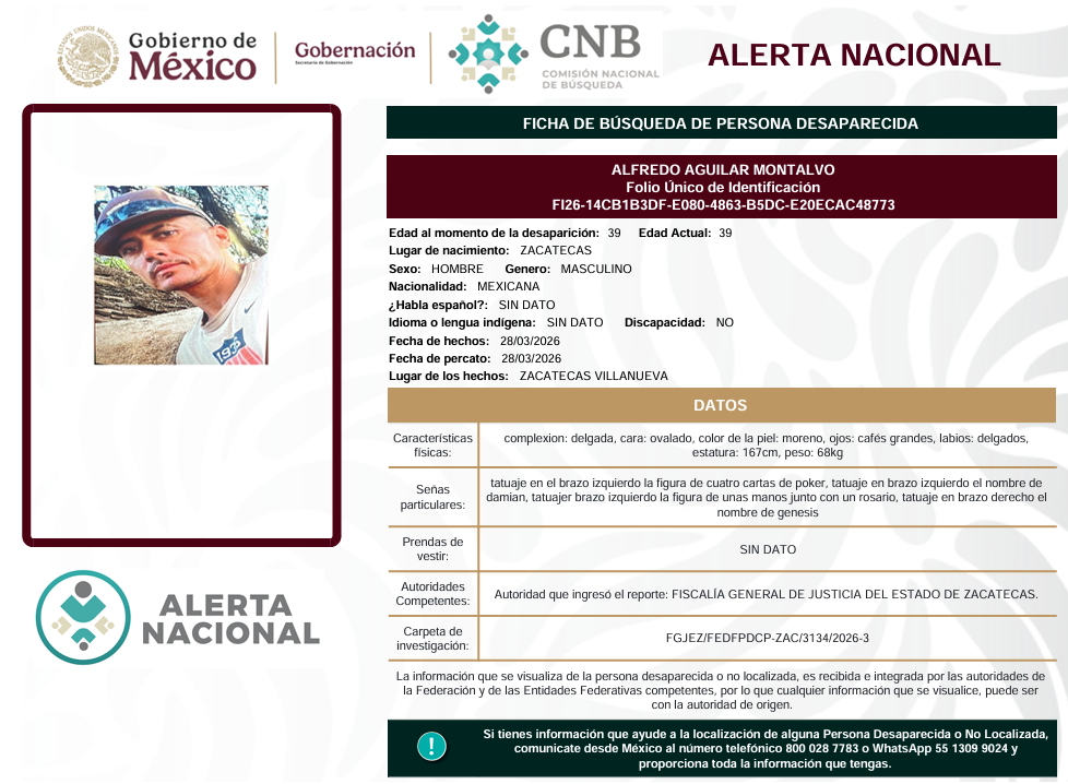 Se activa la Alerta Nacional de Búsqueda 🚨 ¿HAS VISTO A? 🚨