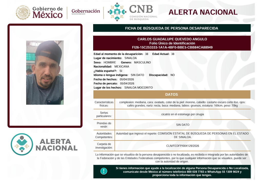 Se activa la Alerta Nacional de Búsqueda                  🚨 ¿HAS VISTO A? 🚨