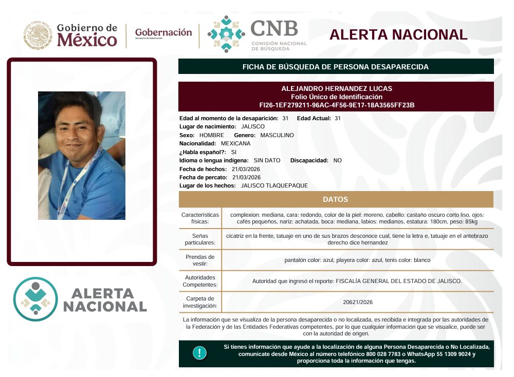 Se activa la Alerta Nacional de Búsqueda                                   🚨 ¿HAS VISTO A? 🚨