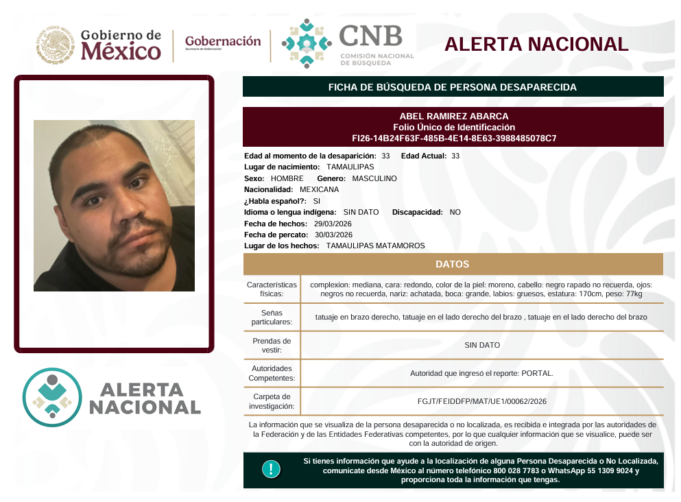 Se activa la Alerta Nacional de Búsqueda                          🚨 ¿HAS VISTO A? 🚨