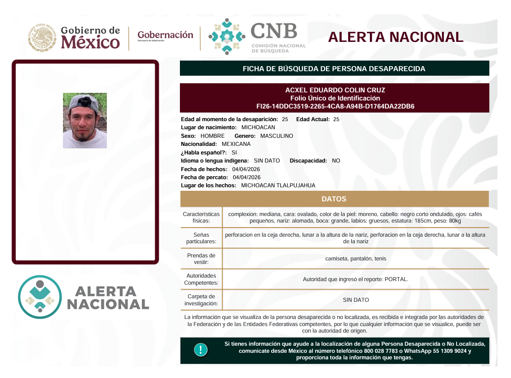 Se activa la Alerta Nacional de Búsqueda                        🚨 ¿HAS VISTO A? 🚨