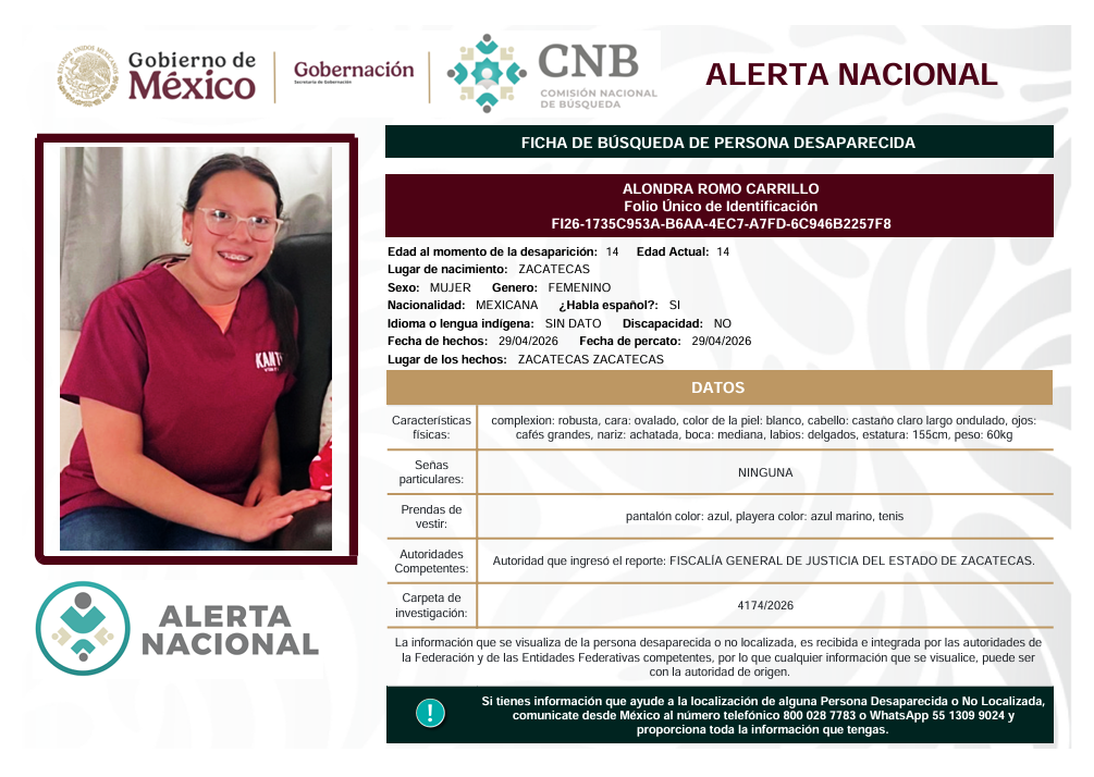 Se activa la Alerta Nacional de Búsqueda                      🚨 ¿HAS VISTO A? 🚨
