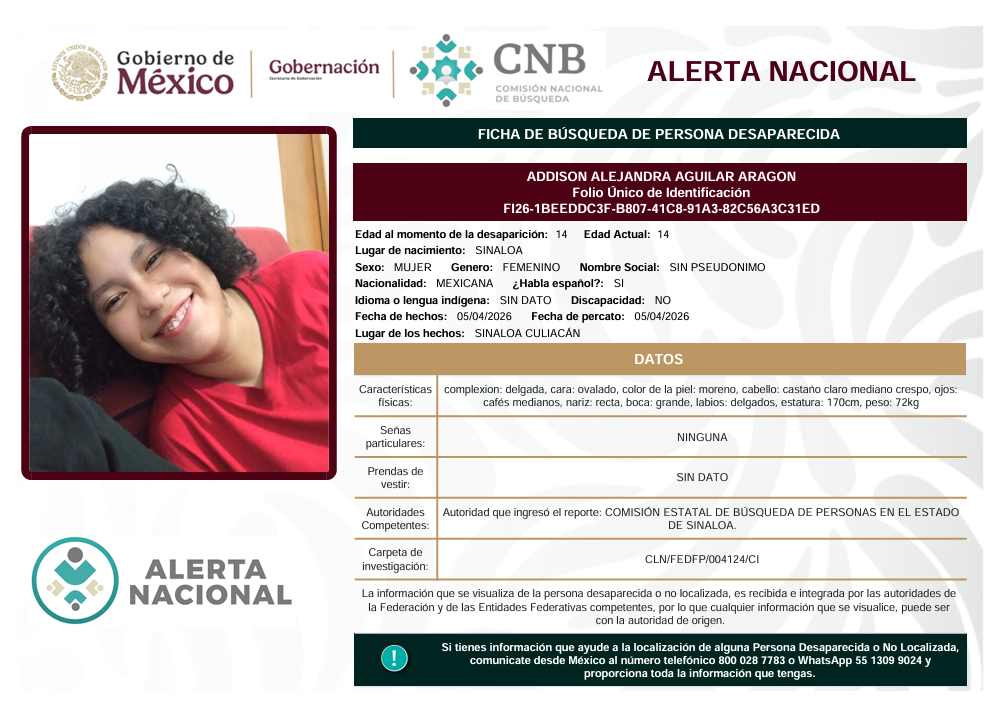 Se activa la Alerta Nacional de Búsqueda                      🚨 ¿HAS VISTO A? 🚨