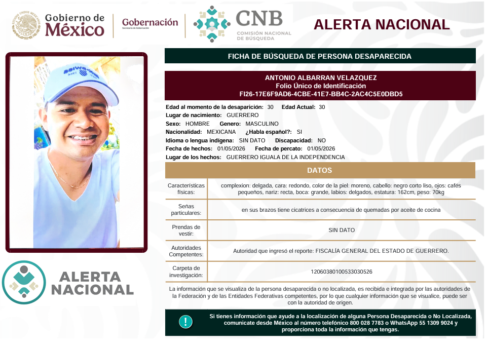 Se activa la Alerta Nacional de Búsqueda 🚨 ¿HAS VISTO A? 🚨