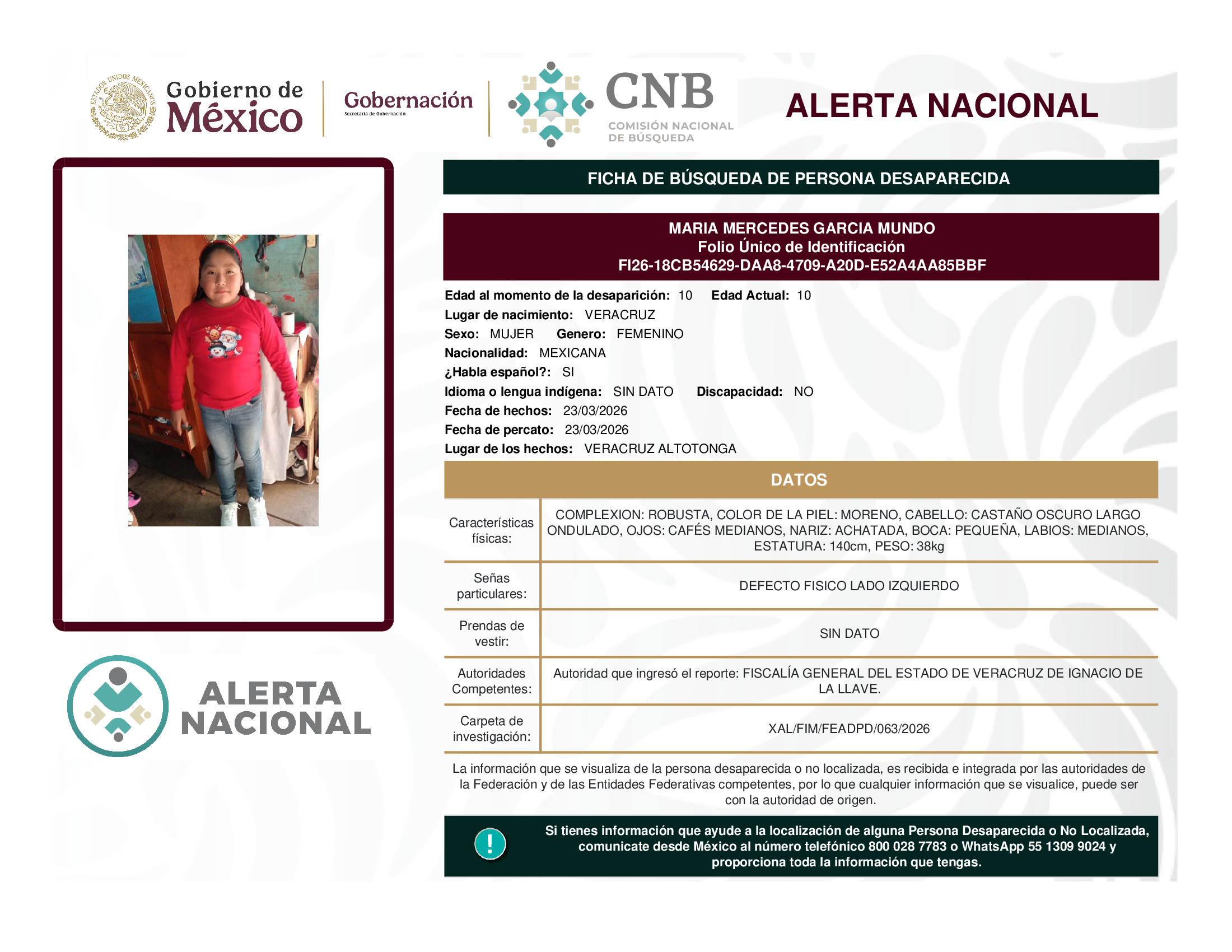 Se activa la Alerta Nacional de Búsqueda 🚨 ¿HAS VISTO A? 🚨