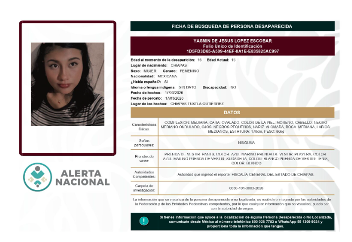 Se activa la Alerta Nacional de Búsqueda 🚨 ¿HAS VISTO A? 🚨