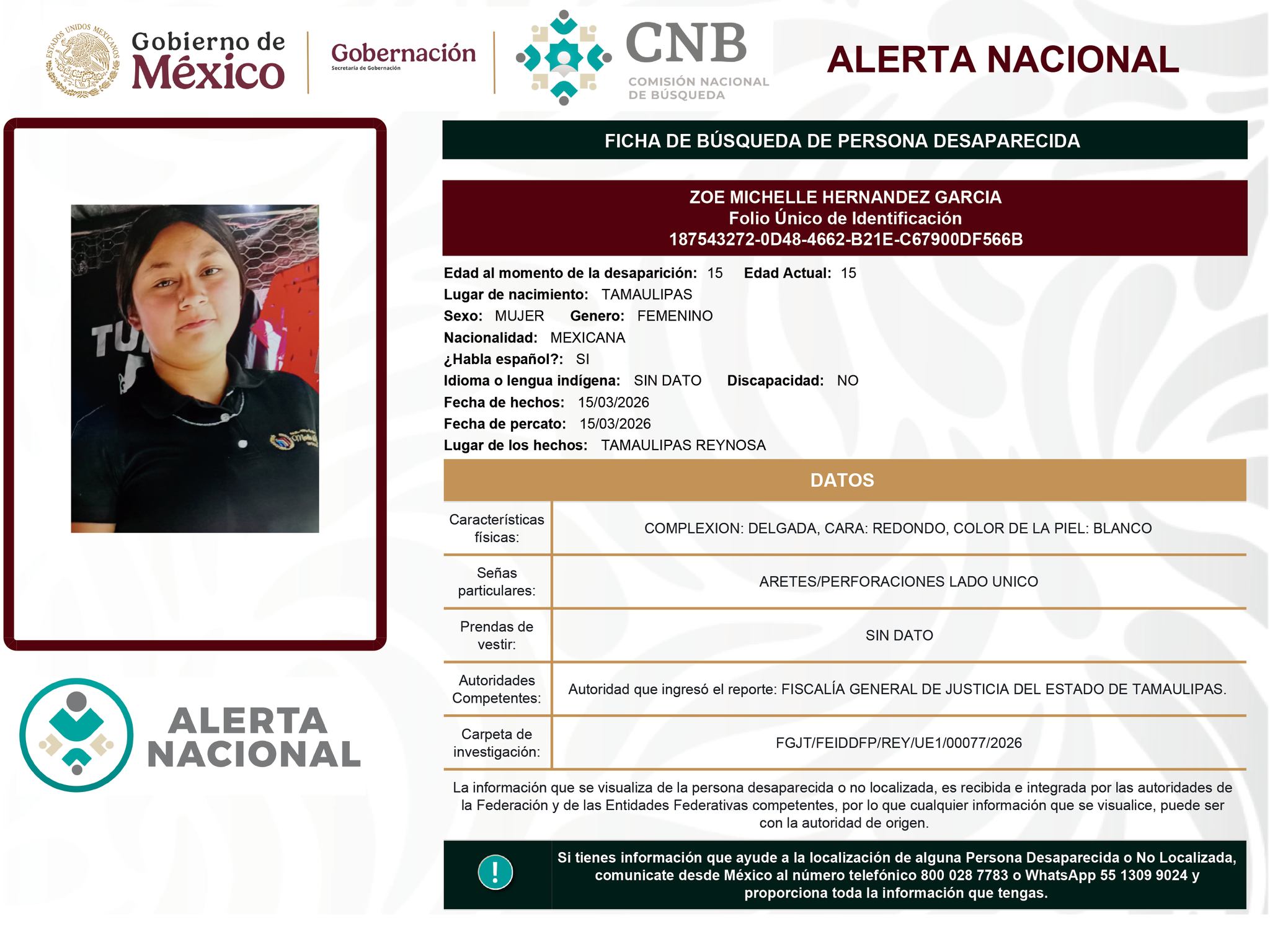 Se activa la Alerta Nacional de Búsqueda 🚨 ¿HAS VISTO A? 🚨
