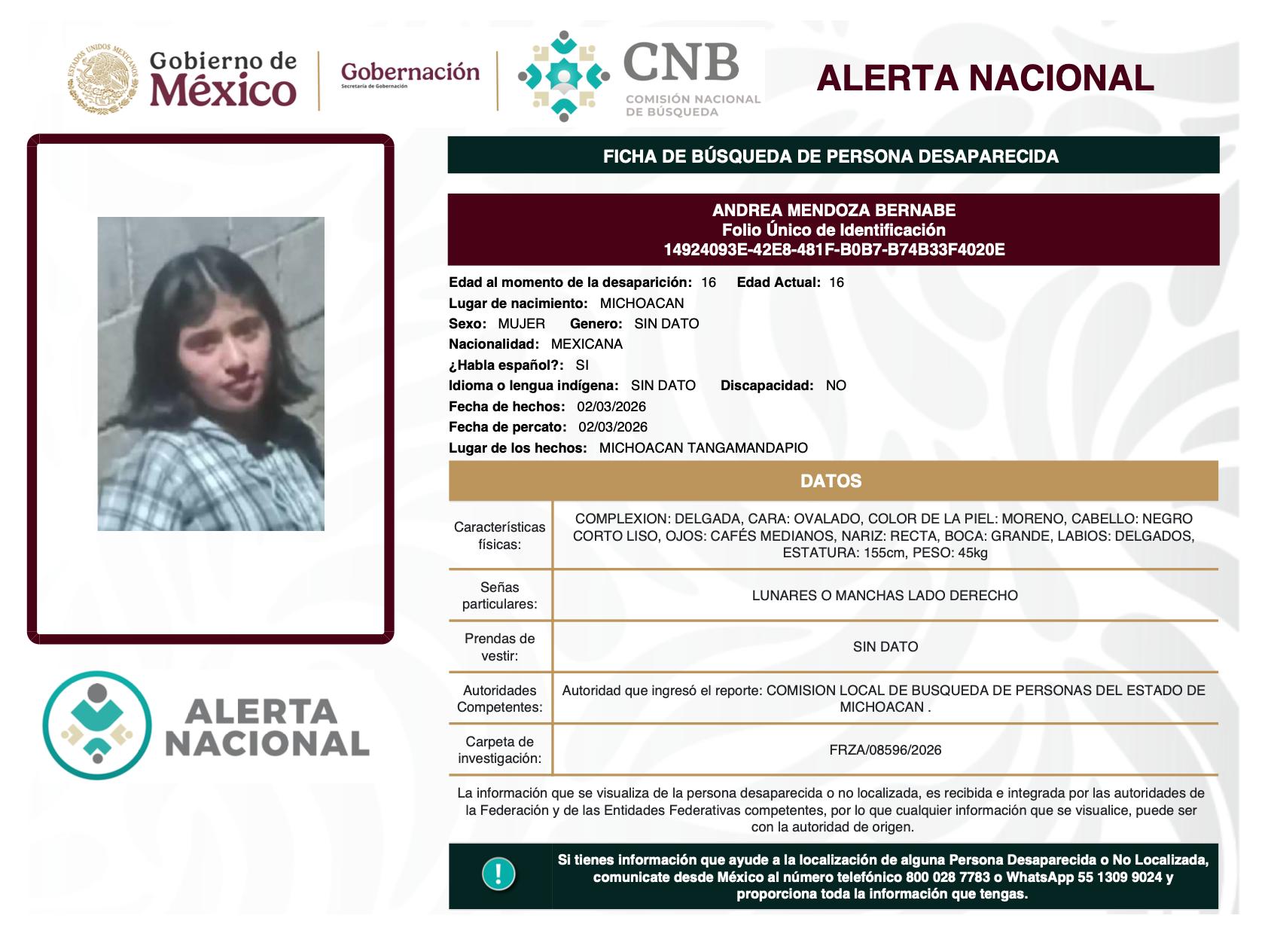 Se activa la Alerta Nacional de Búsqueda 🚨 ¿HAS VISTO A? 🚨